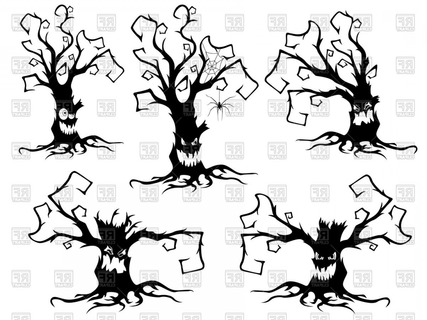 1440x1080 Set Of Silhouettes Of Irate And Angry Old Dried Trees Vector