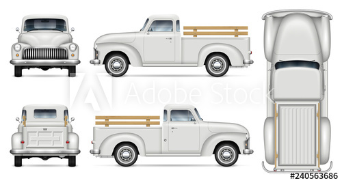 500x268 Old Truck Vector Mockup On White Background Isolated White