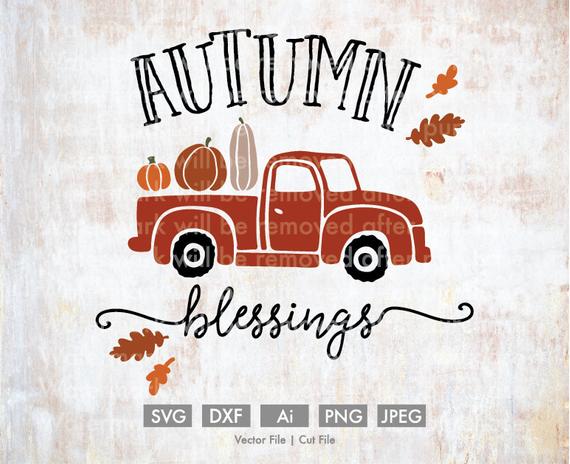 570x464 Autumn Blessings Old Truck Vectorcutting Silhouette Etsy