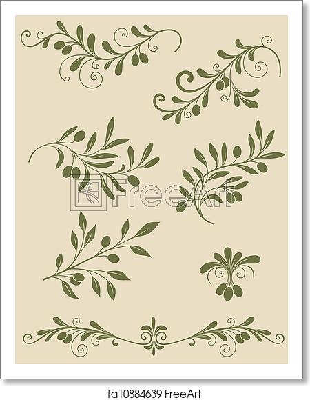 450x580 Free Art Print Of Decorative Olive Branch Vector Vintage