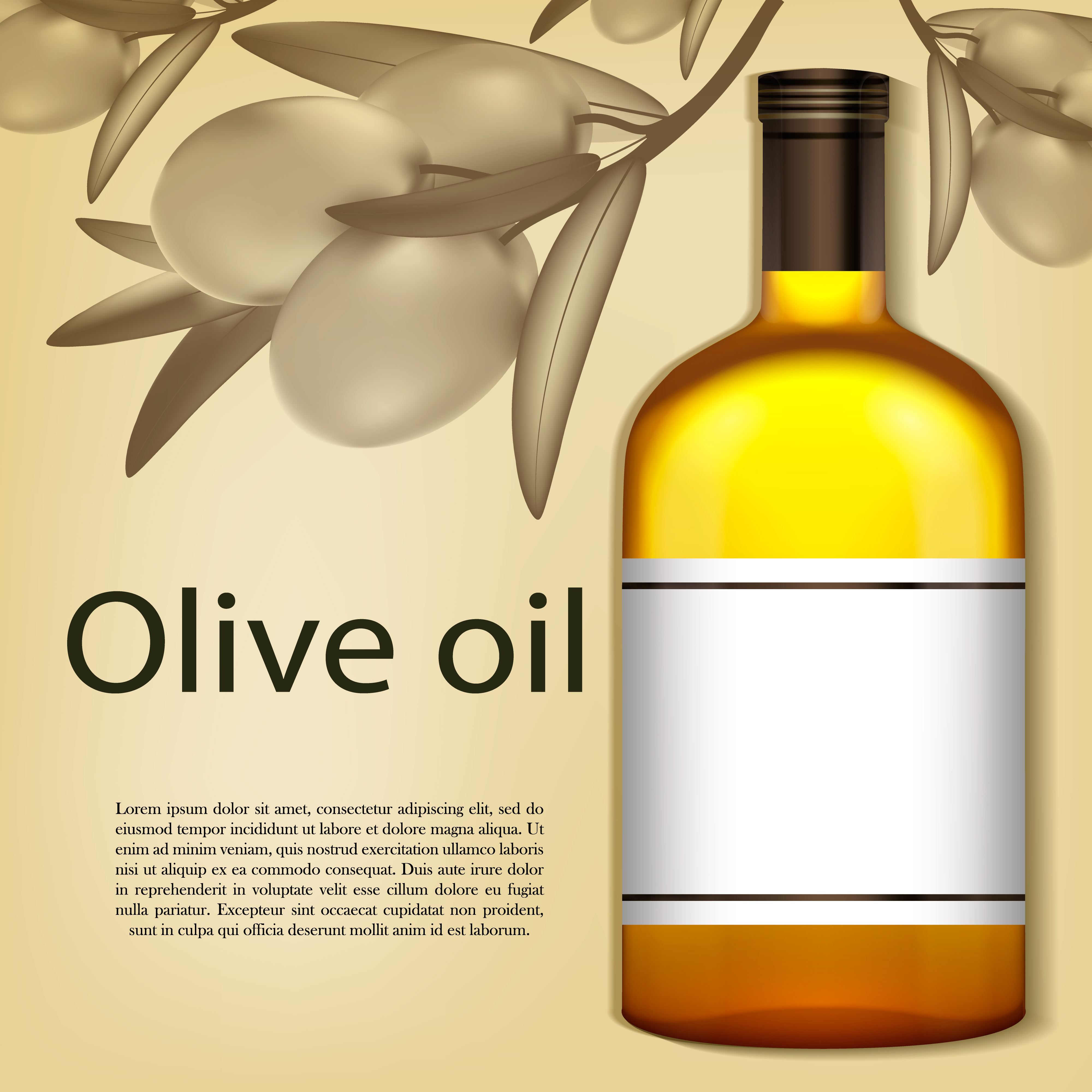 A Realistic Bottle Of Olive Oil Vector Illustration 4000x4000 A Realistic Bottle Of Olive Oil Vector Illustration