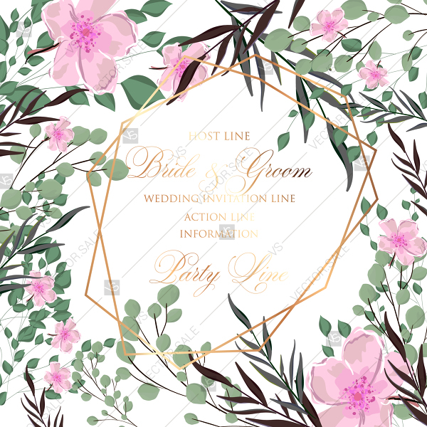 600x600 Wedding Invitation Watercolor Vector Greenery Branches Fern