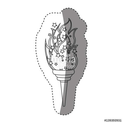 500x500 Sticker Grayscale Contour With Olympic Torch Flame Vector