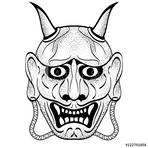 500x500 The Demon's Head Oni, Asian Style Of Drawing Horns, Big Ears
