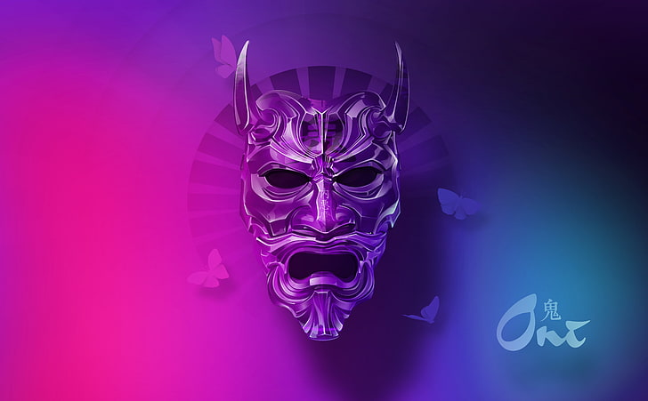 728x451 Hd Wallpaper Oni Mask, Gray Devil Mask Wallpaper, Aero, Vector