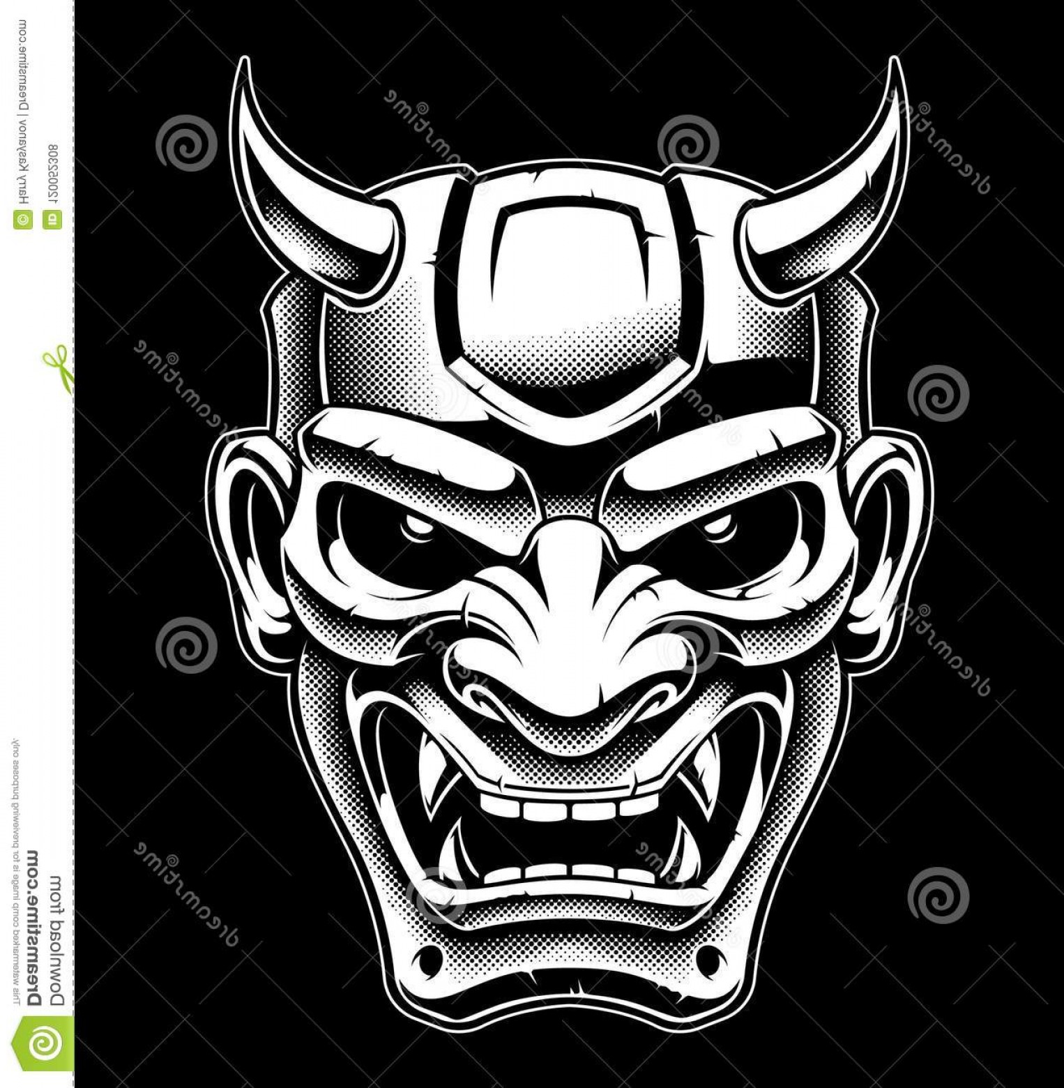 1526x1560 Japanese Demon Mask Black White Version Oni Demon Vector Art