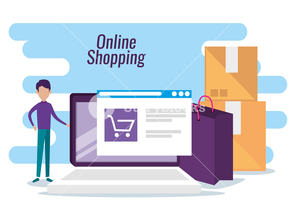 Man With Online Website Market To Shopping Vector Illustration 1000x733 Man With Online Website Market To Shopping Vector Illustration