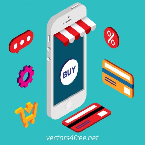 Get Free Isometric Mobile Online Shopping Vector Flat Design 597x597 Get Free Isometric Mobile Online Shopping Vector Flat Design