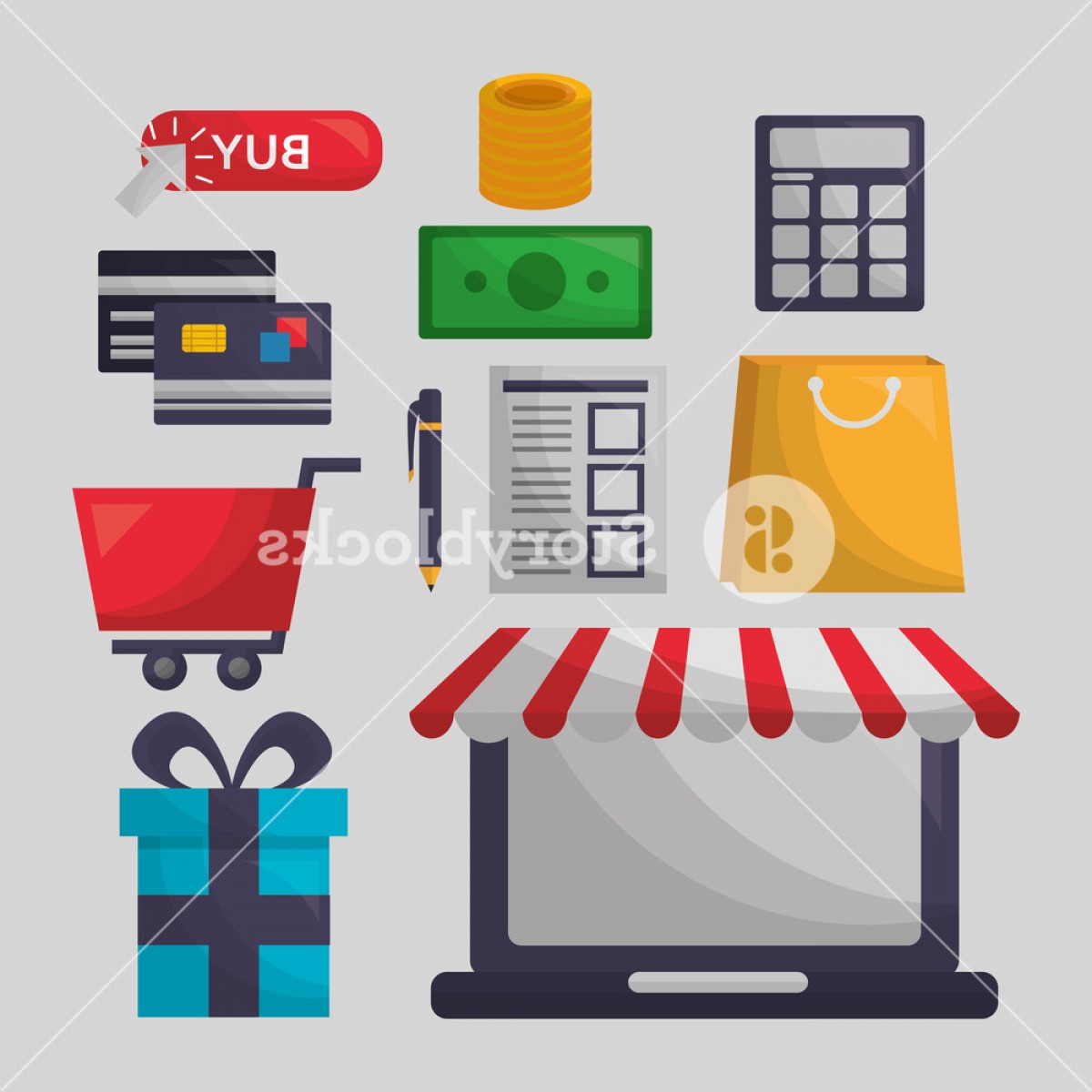 Online Shopping Money Coins Credit Cards Calculator Car Shop Store 1200x1200 Online Shopping Money Coins Credit Cards Calculator Car Shop Store
