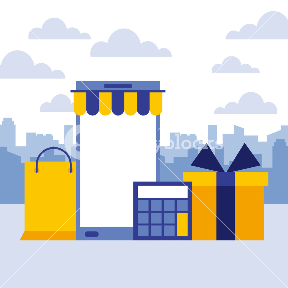 Smartphone Shopping Bag Calculator Gift Online Buy Business Vector 1000x1000 Smartphone Shopping Bag Calculator Gift Online Buy Business Vector