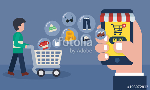 500x300 Mobile Online Store Concept Shopping Online With Goods Icons