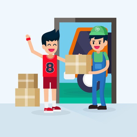 450x450 Sportman And Man Courier Delivery Product Box From Online Shopping