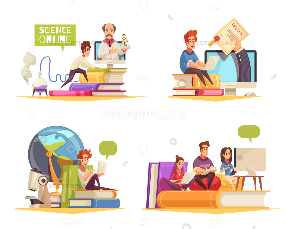 1000x800 Online Courses Program Distant Learning Home Vector Illustration