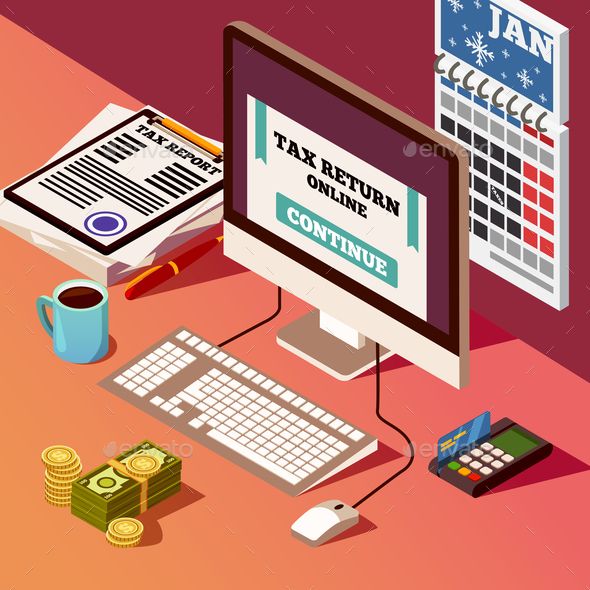 590x590 Accounting And Taxes Isometric Composition With Tax Return Online