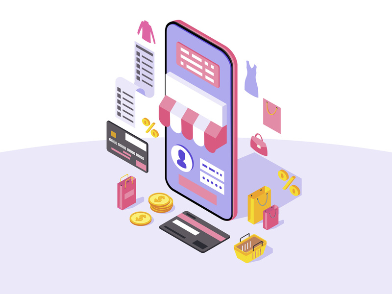 800x600 Online Mobile Shopping App Isometric Color Vector Illustration