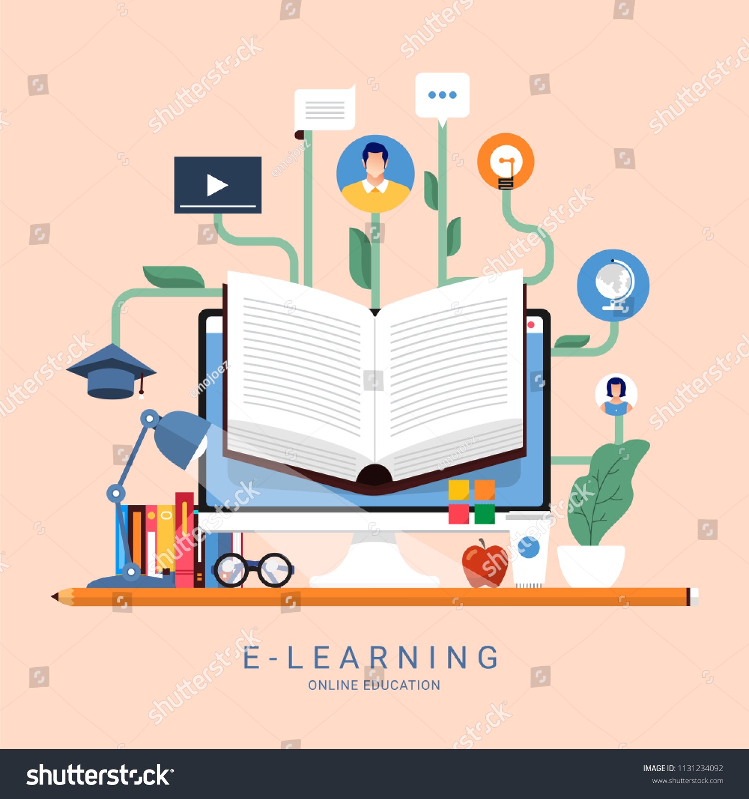 1500x1600 Stock Vector Flat Design Concept People Education Online Knowledge