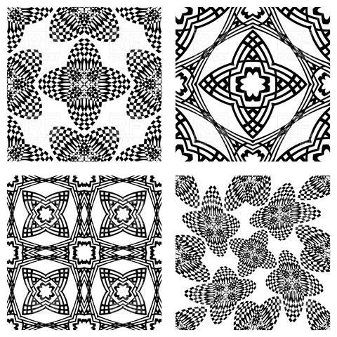 480x480 Op Art Monochromatic Patterns, Abstract Seamless Textures Vector