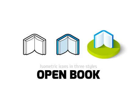 450x370 Open Book Icon, Vector Symbol In Flat, Outline And Isometric Style