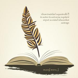 300x300 Writing Pen Multicolored Feather With Open Book Vector Studiogrfx