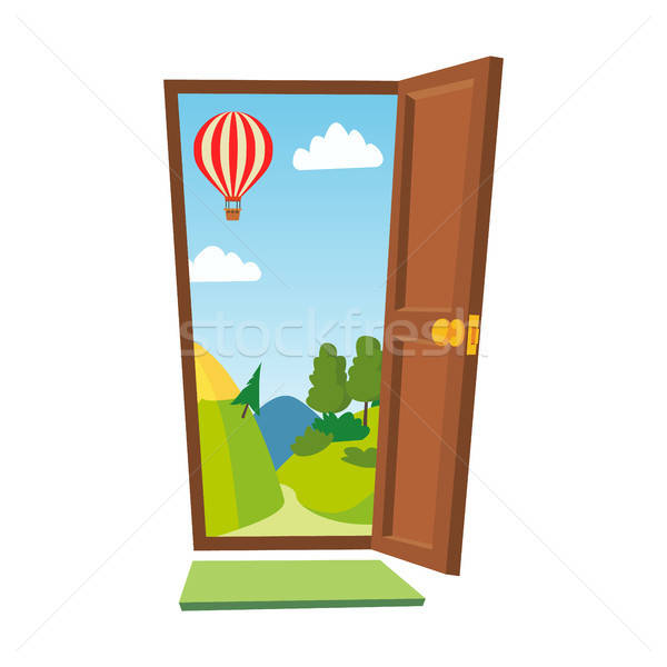 600x600 Open Door Vector Cartoon Landscape Front View Flat Isolated