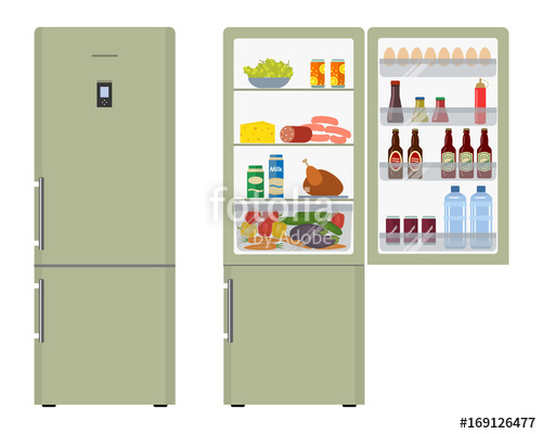 Green Fridge With Open Doors, A Full Of Food Vector Flat 500x400 Green Fridge With Open Doors, A Full Of Food Vector Flat