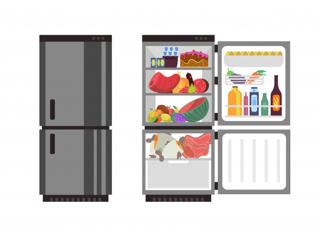 Open And Close Refrigerator Kitchen Fridge With Food Vector 626x452 Open And Close Refrigerator Kitchen Fridge With Food Vector