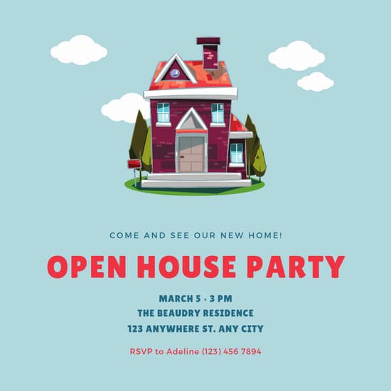 550x550 Sky Blue Floating House Vector Open House Invitation