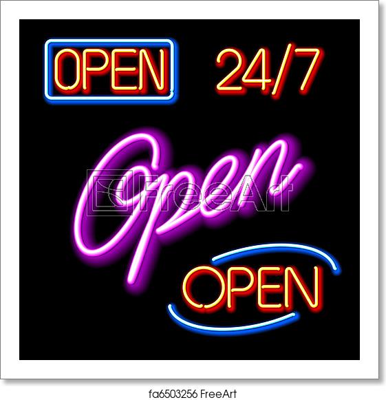 561x581 Free Art Print Of Neon Open Signs Vector Illustration Of Glowing