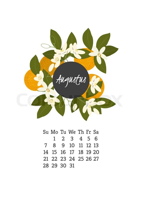 Calendar For With Flowers Orange Blossom For Your Design 572x800 Calendar For With Flowers Orange Blossom For Your Design