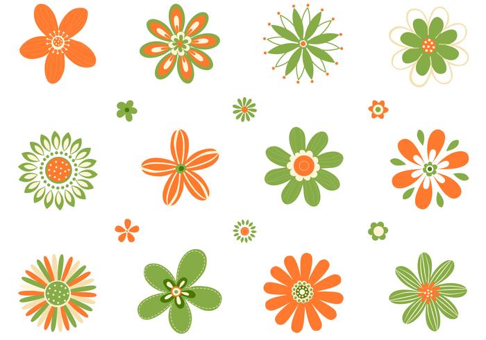 Retro Orange Green Flowers Vector Set 700x490 Retro Orange Green Flowers Vector Set