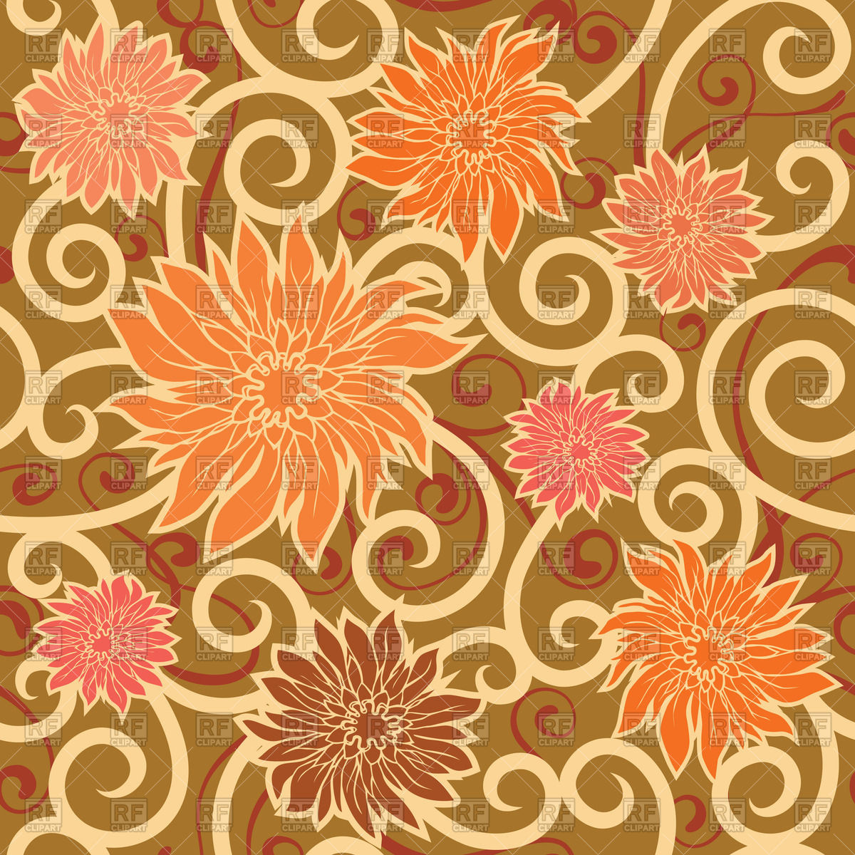 Seamless Floral Background With Orange Flowers Vector Image 1200x1200 Seamless Floral Background With Orange Flowers Vector Image