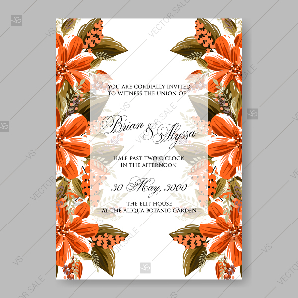 Anemone Wedding Invitation Printable Vector Card Orange Flower 600x600 Anemone Wedding Invitation Printable Vector Card Orange Flower