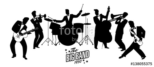 500x220 Jazz Swing Orchestra Silhouettes Vector Illustration