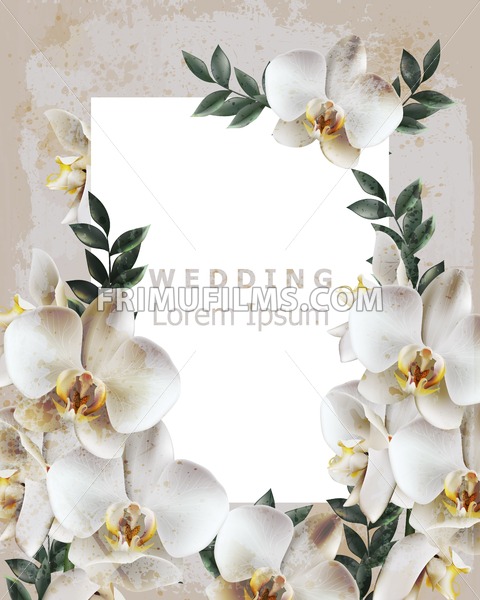 480x600 Vintage Frame With Realistic Orchid Flowers Vector Wedding