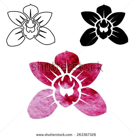 450x470 Beautiful Watercolor Tropical Orchid Flower Logo, Vector