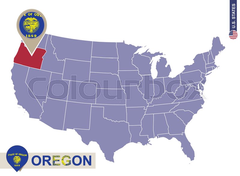 800x586 Oregon State On Usa Map Oregon Flag Stock Vector Colourbox