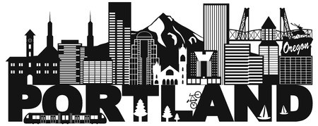 450x179 Portland Oregon Outline Silhouette With City Skyline Downtown