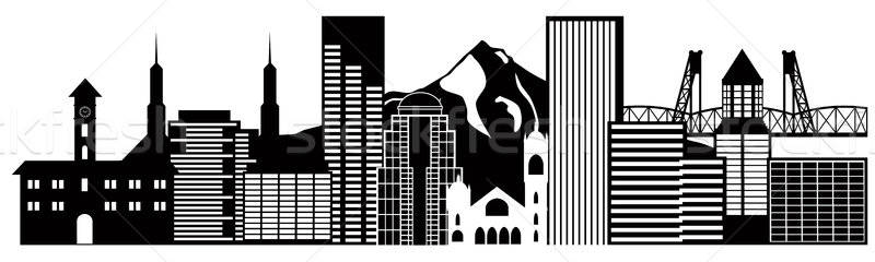 800x240 Portland Oregon Skyline Black And White Illustration Vector