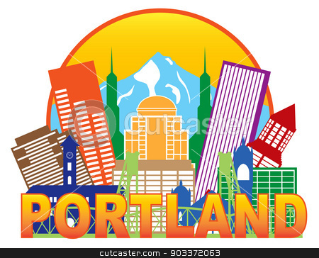 450x364 Portland Oregon Skyline Circle Color Illustration Stock Vector
