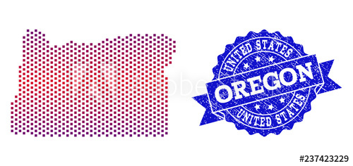 500x236 Geographic Composition Of Dotted Map Of Oregon State And Grunge