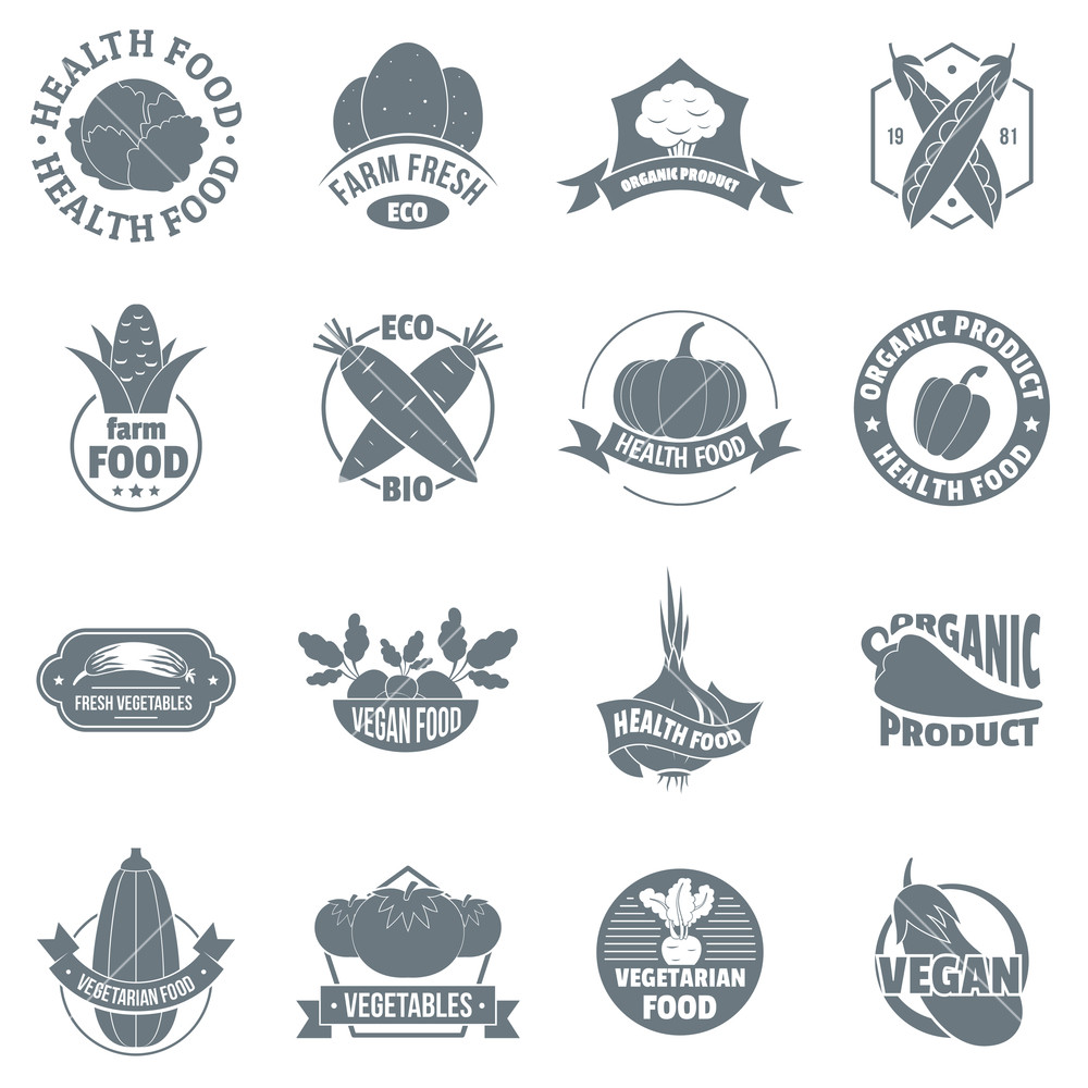 1000x1000 Organic Farm Product Logo Icons Set Simple Illustration