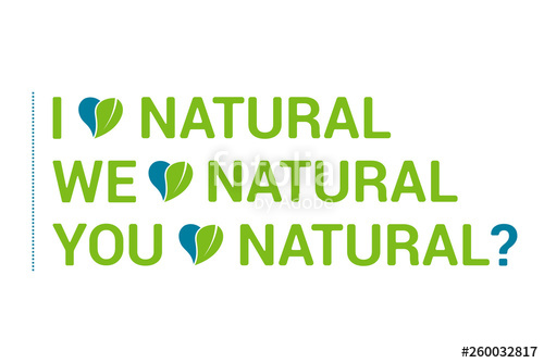 500x334 Typography I Love Natural Vector Quote Set, Heart With Green Leave