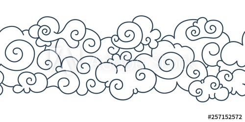 500x250 Asian Cloud Pattern Chinese Japanese Oriental Border Hand Drawn