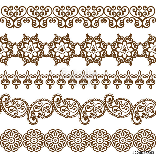 500x500 Set Of Oriental Borders With Paisley Traditional Paisley Pattern