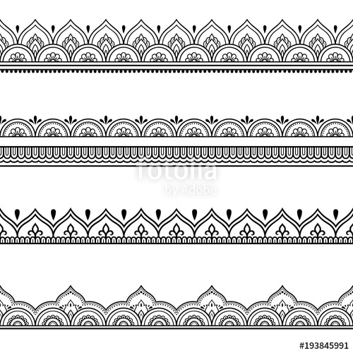 500x500 Set Of Seamless Borders For Design And Application Of Henna