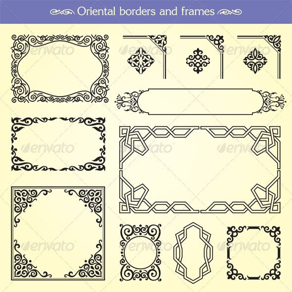 590x590 Set Of Vector Oriental Asian Borders, Frames And Corners Design