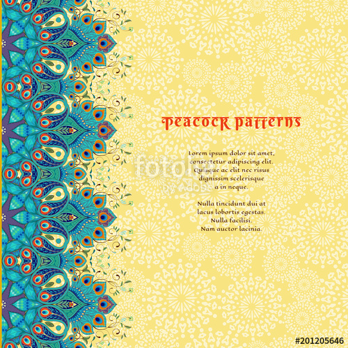 500x500 Vector Card With Floral Oriental Border Ornament With Peacock