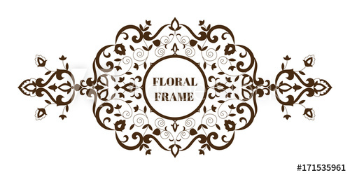 500x250 Floral Wedding Frame Vector Oriental Outline Ornament