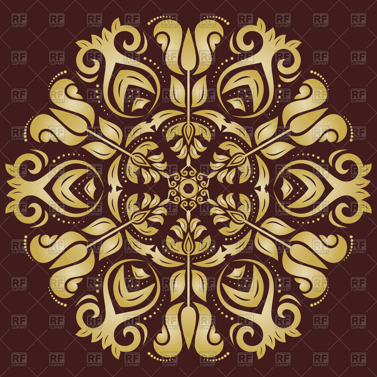 1200x1200 Golden Floral Oriental Pattern With Damask Elements On Brown