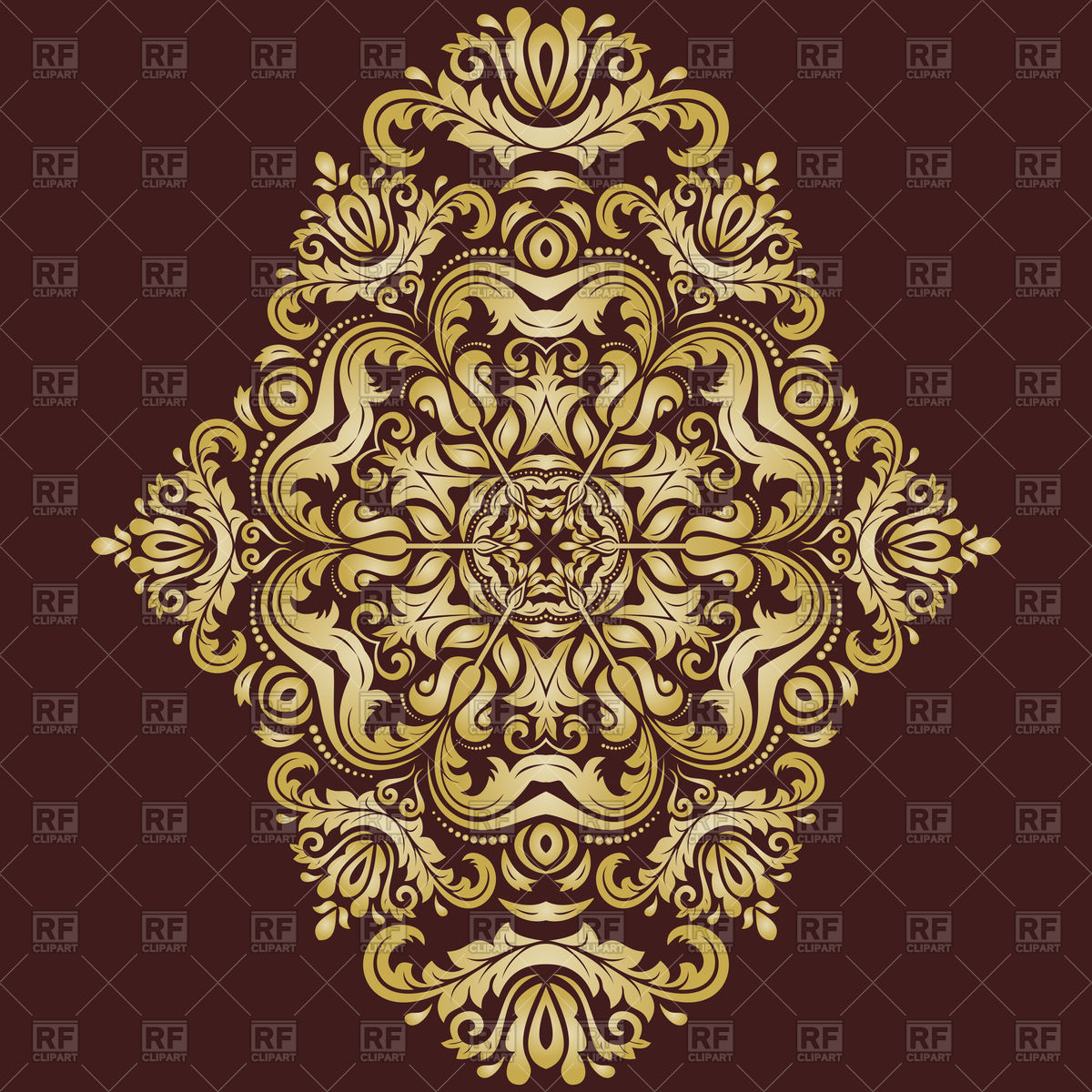 1200x1200 Golden Oriental Pattern With Floral Elements On Brown Background
